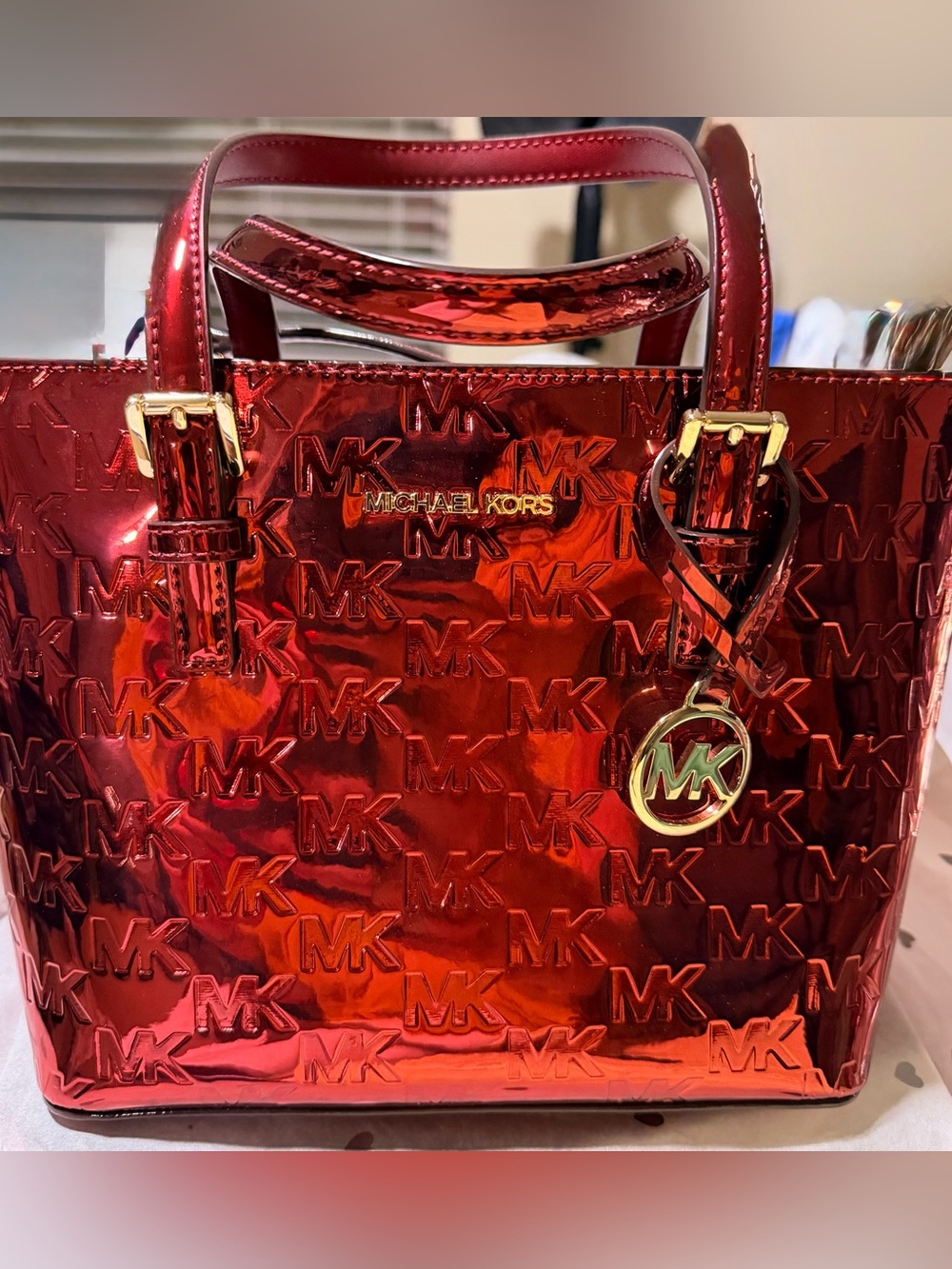 Michael Kors Metallic Red MK-Embossed Shoulder Bag NWT B57